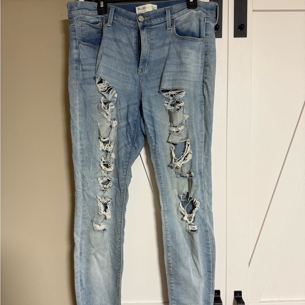 Mudd Women's Ripped Light Blue Skinny Jeans